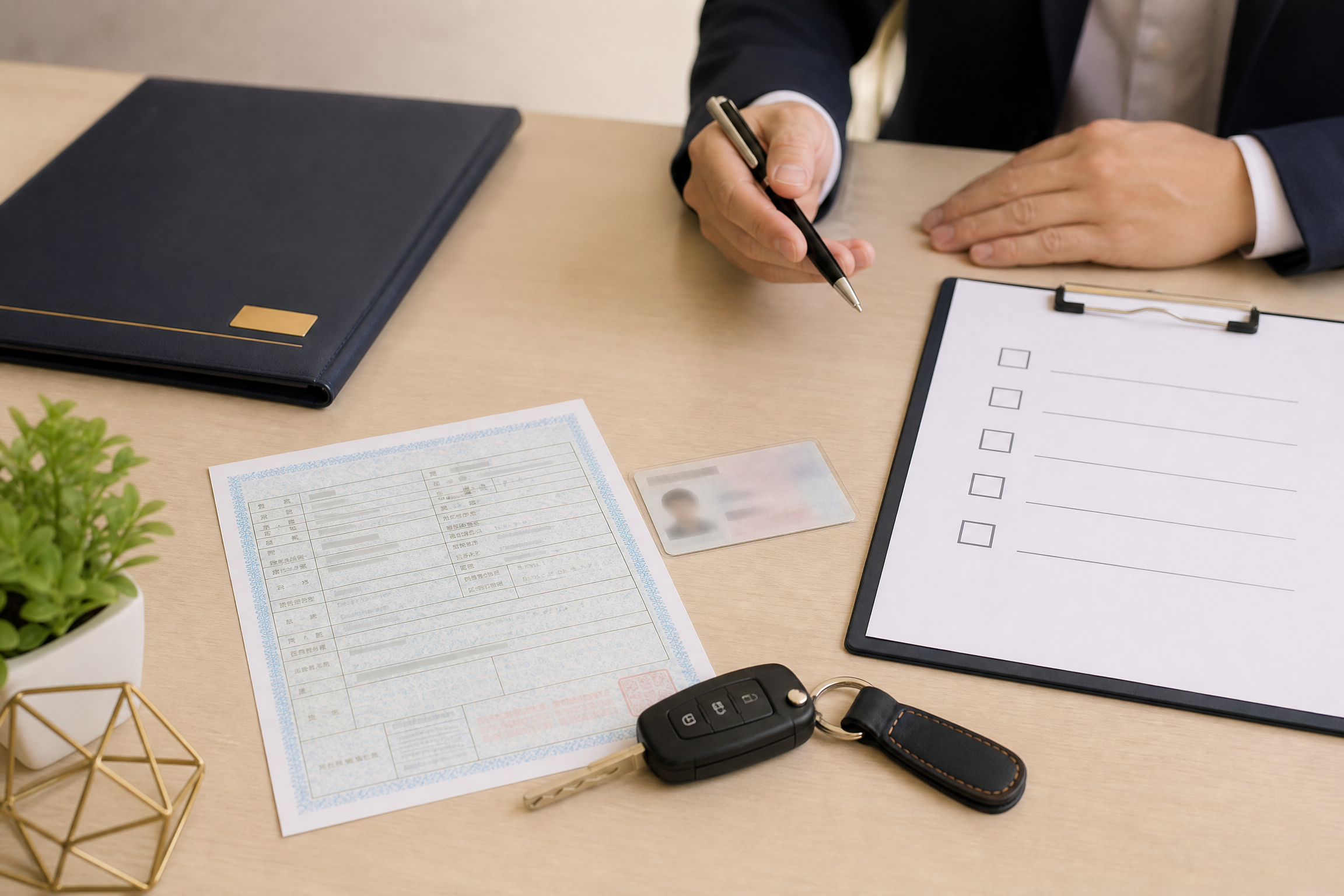 汽車借款車主與文件整理情境示意圖