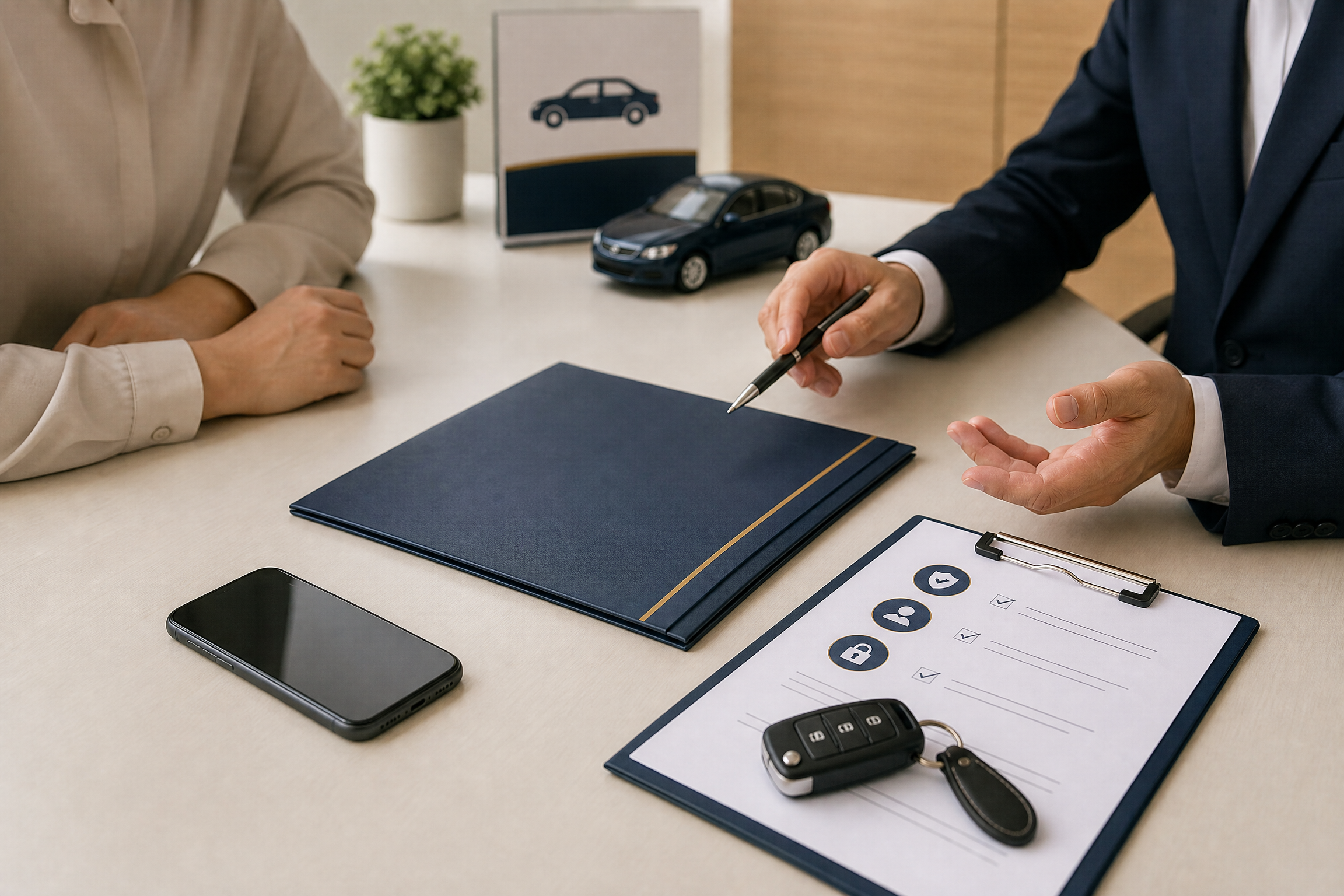 汽車借款文件與個資安全情境示意圖
